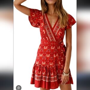 Red wrap dress